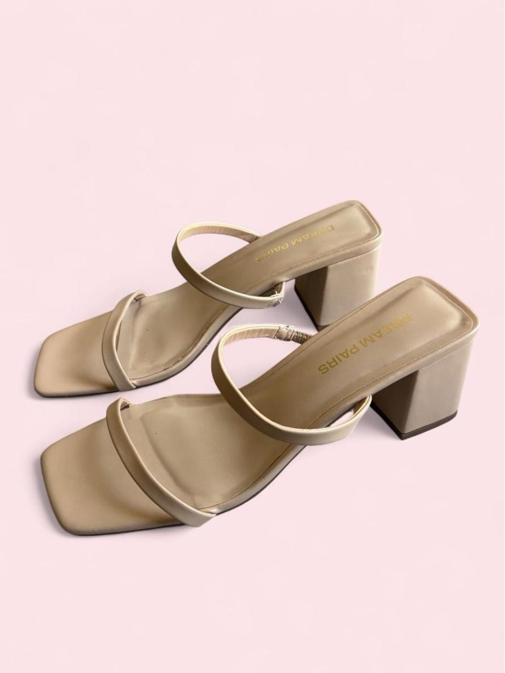 Nude Double-Strap Block Heel Sandals